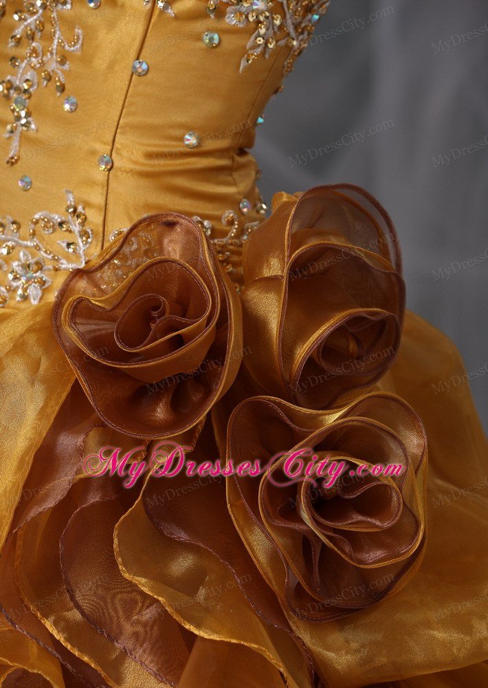 Ball Gown Spaghetti Straps Organza Beading Sweet 15 Dress